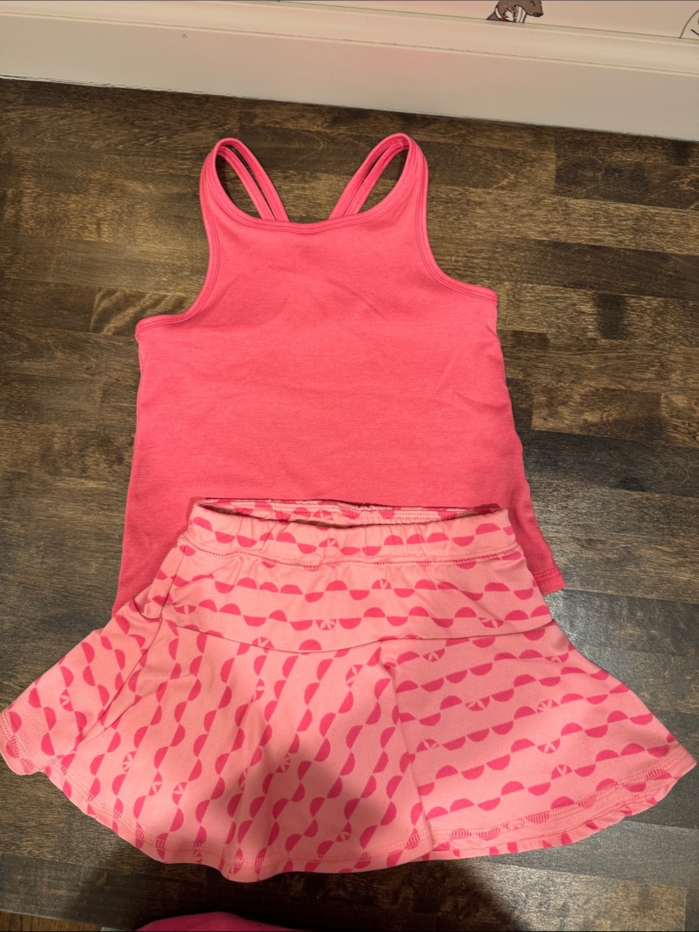 Girls Pink Tank Top & Patterned Skirt Set